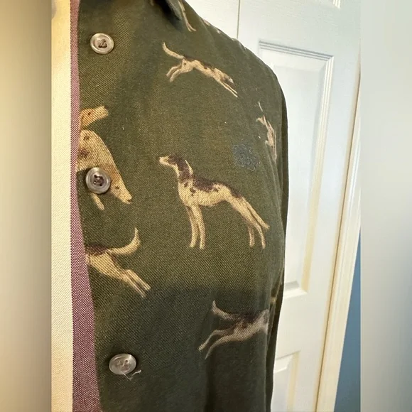 Ralph Lauren Olive Green hound print button down shirt - Picture 2 of 8
